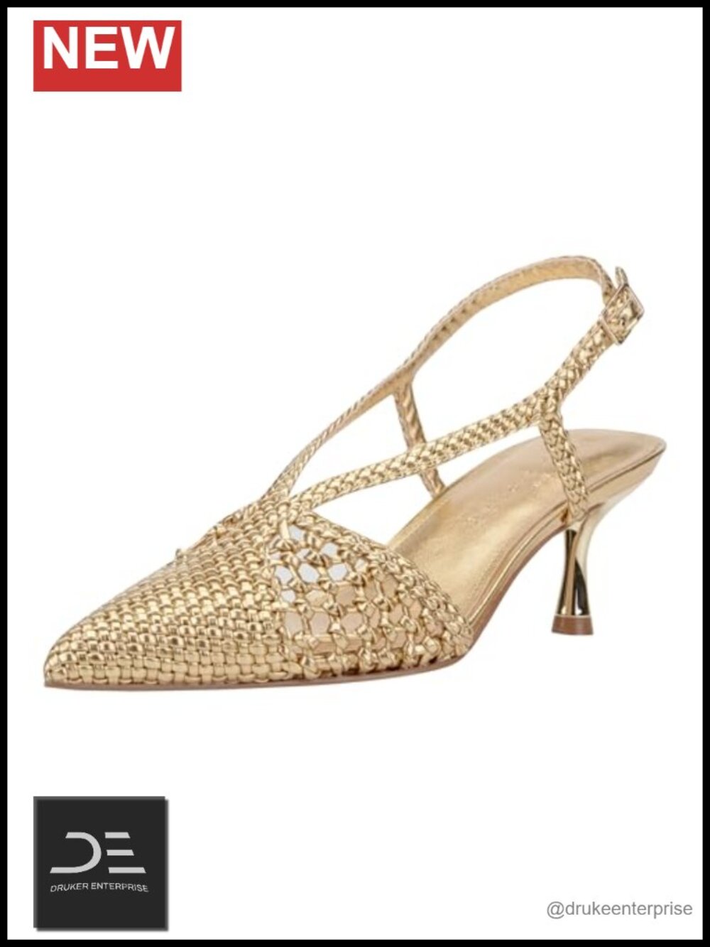 Marc Fisher LTD Reagan Woven PU Kitten Heel Pumps - Pointed Toe, Adjustable